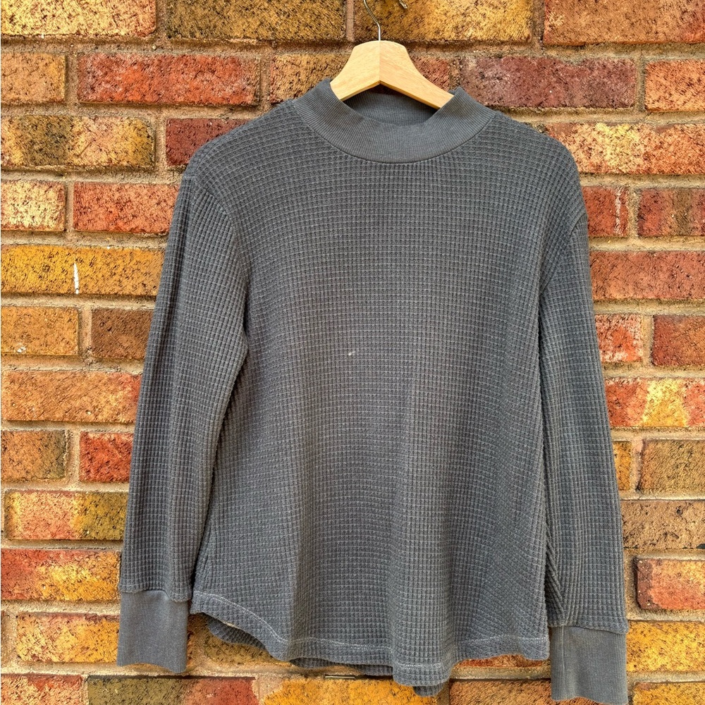 Madewell Gray Waffle Knit Crew Neck Sweater